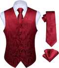 HISDERN Mens Vest Tie Set 3PC Paisley Jacquard - Formal Waistcoat