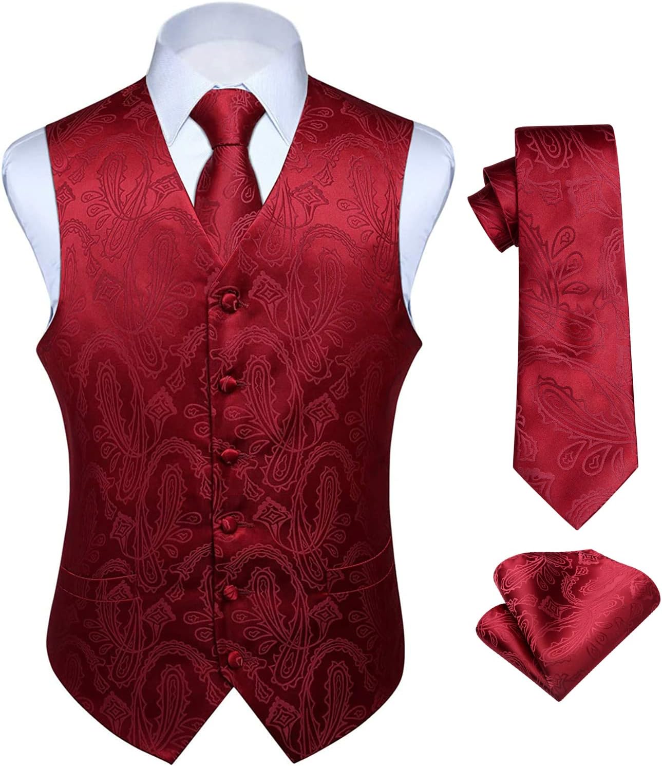 HISDERN Mens Vest Tie Set 3PC Formal Waistcoat for Weddings
