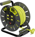 80ft Cord Reel Retractable Extension Lead - 4 Outlets, Safety Cutoff