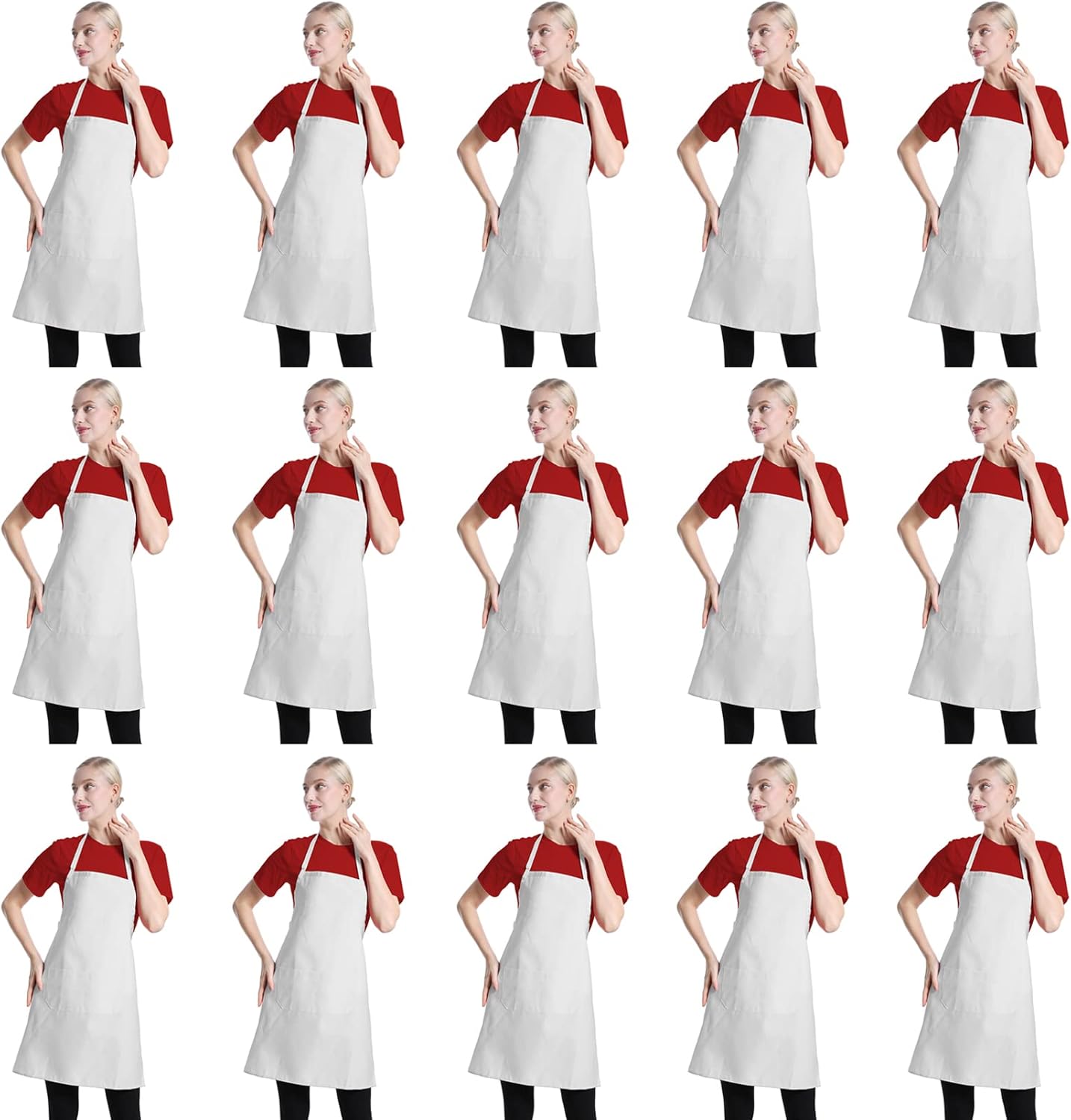 Total 15 PCS Plain Color Bib White Apron for Women and Men