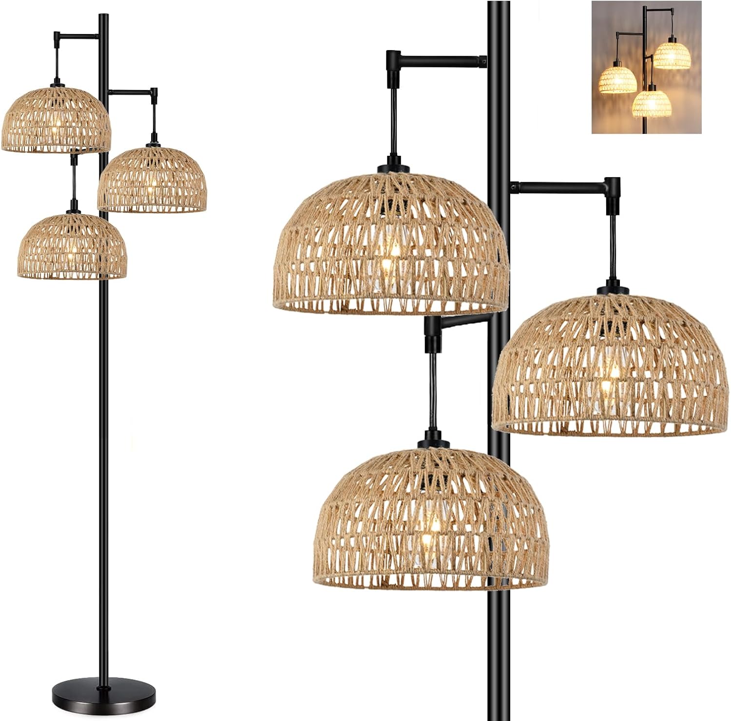 Boho Rattan Floor Lamp for Living Room and Bedroom Decor