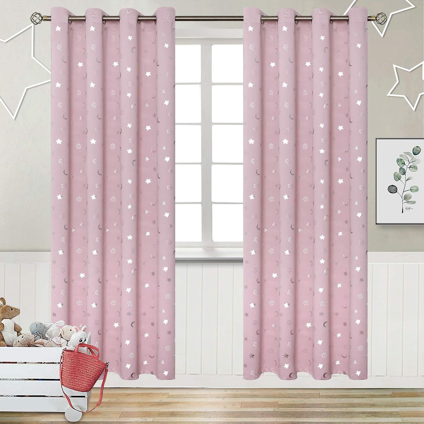 BGment Pink Curtains for Girls Bedroom - Star and Moon Design