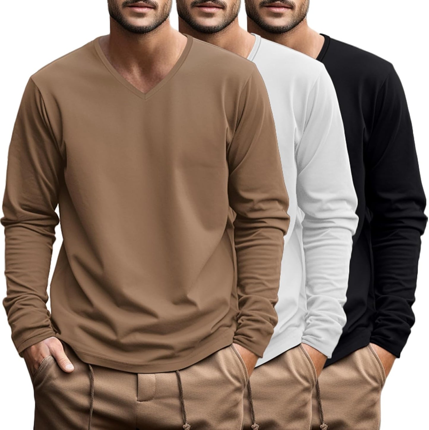 Ficerd Big and Tall Shirts for Men V Neck Cotton Long Sleeve Tee