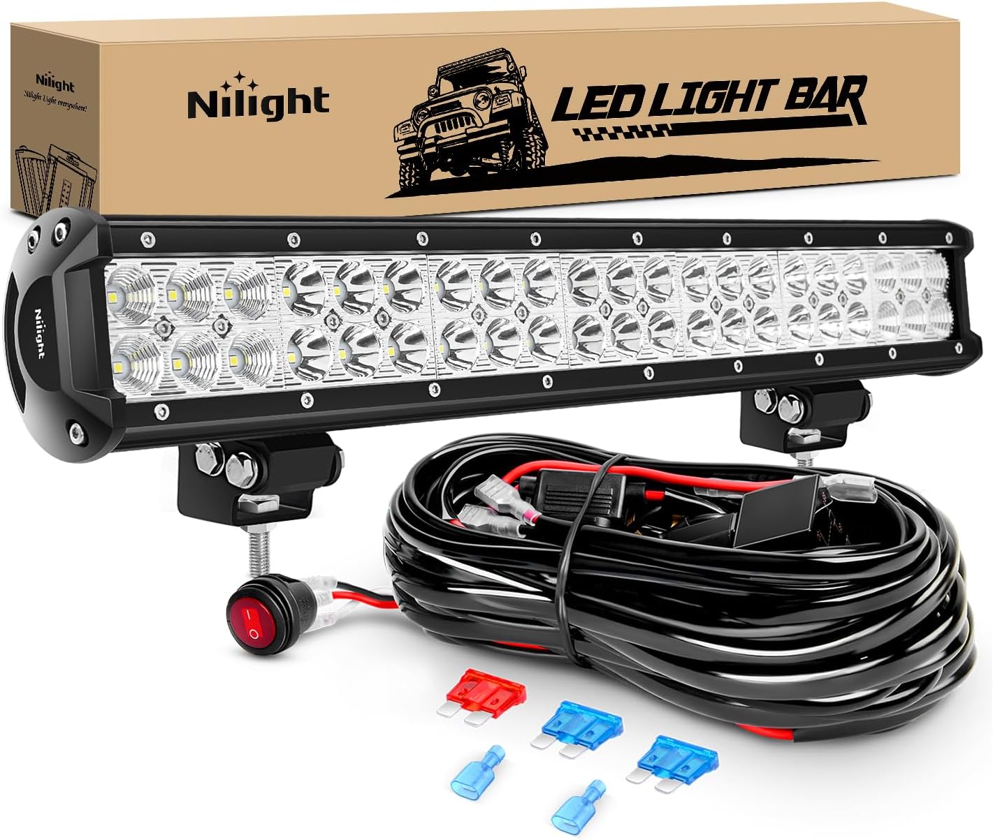 Nilight ZH006 LED Light Bar 20 Inch 126W for Off Road Use