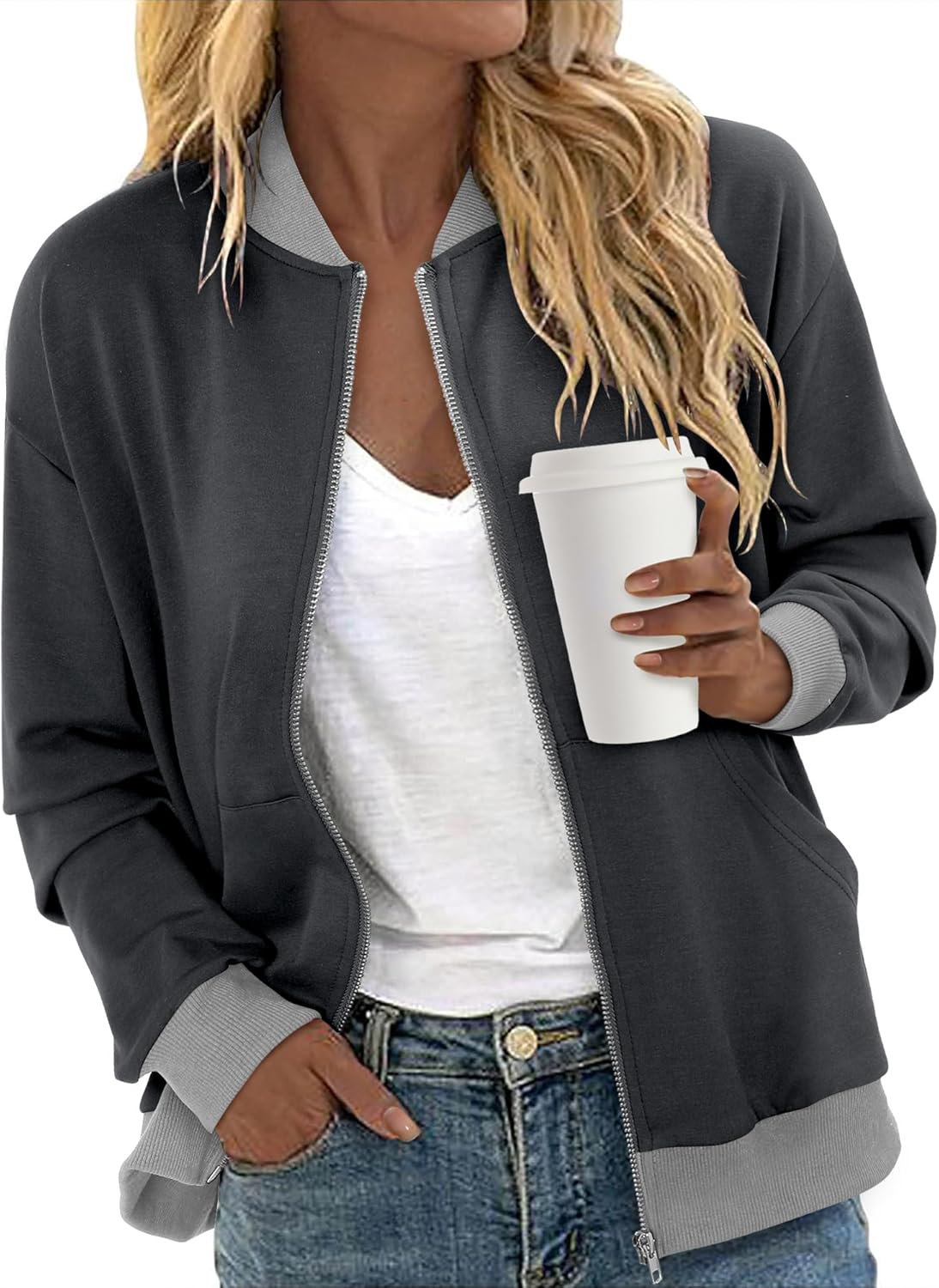CRAZY GRID Women's Zip Up Jacket for Casual Fall Style