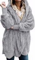 Women Hooded Fleece Cardigan Jacket - Oversized Cozy Open Front