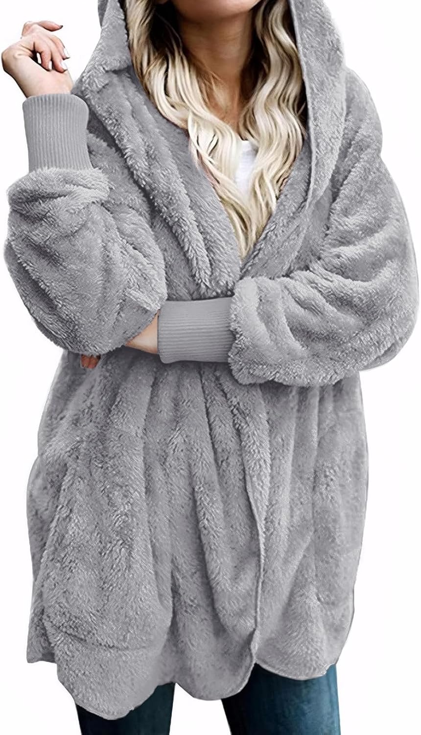 Fuzzy Hooded Cardigan Jacket for Women - Cozy Winter Outwear