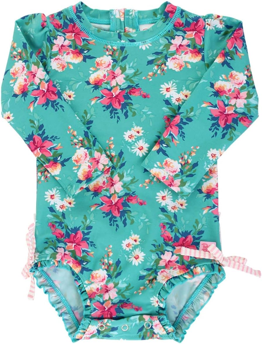RuffleButts Baby Girls Floral Long Sleeve Rash Guard Swimsuit