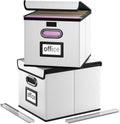 Portable Leather File Organizer Boxes with Lids - Collapsible File