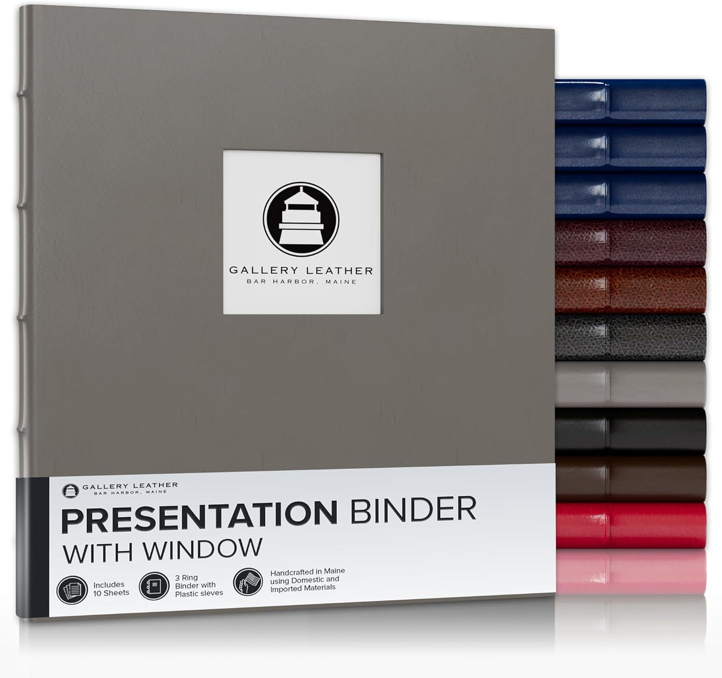 Gallery Leather 3 Ring Binder with Plastic Sleeves for Presentations