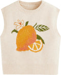 Womens Sweater Vest Knit Sleeveless Pear Graphic - Cute Fall Layering
