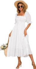 R.Vivimos Women Summer Cotton Ruffled Backless A Line Midi Dress Made