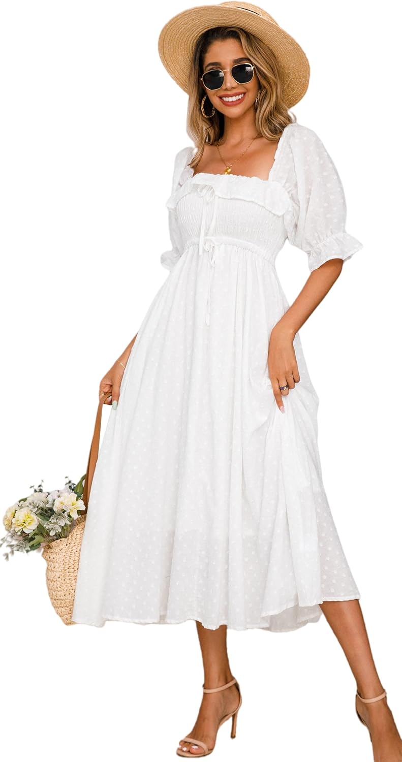 R.Vivimos Women Summer Half Sleeve Cotton Ruffled Dresses