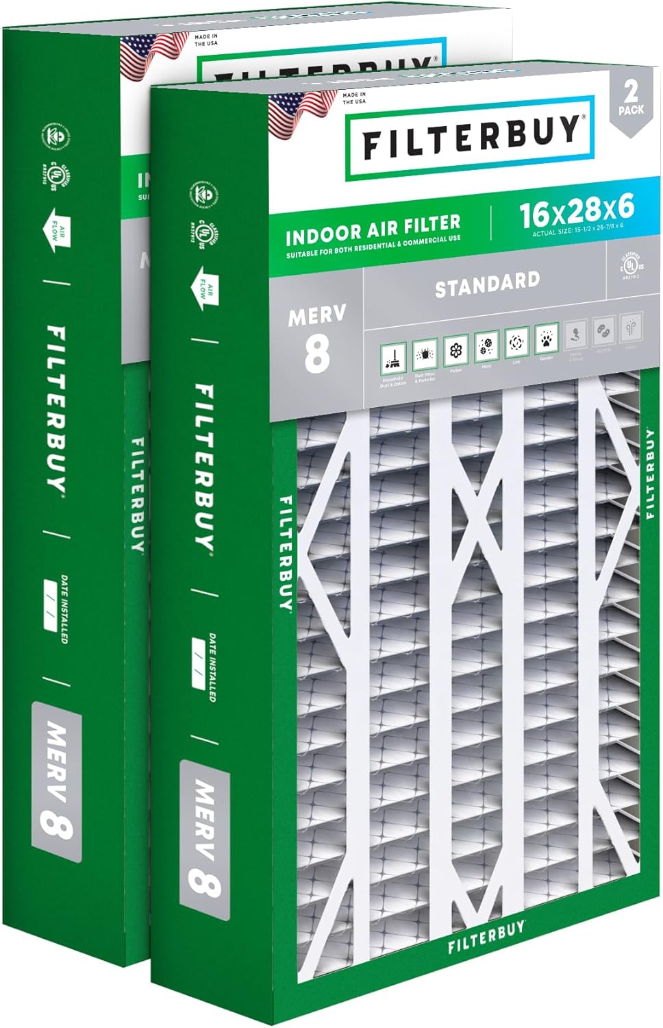 Filterbuy 16x28x6 Air Filter MERV 8 for Dust & Allergy Defense