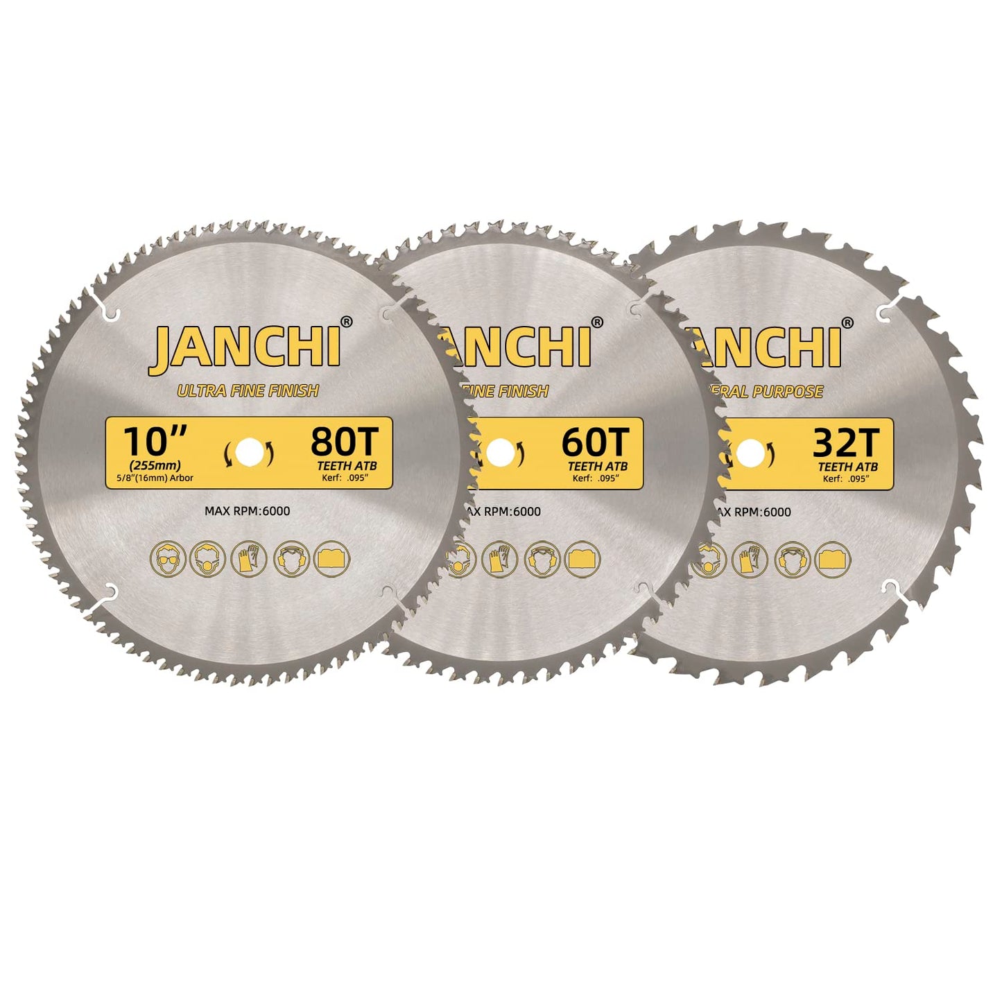 3-Pack 10-Inch Woodworking Saw Blades for Precision Cutting