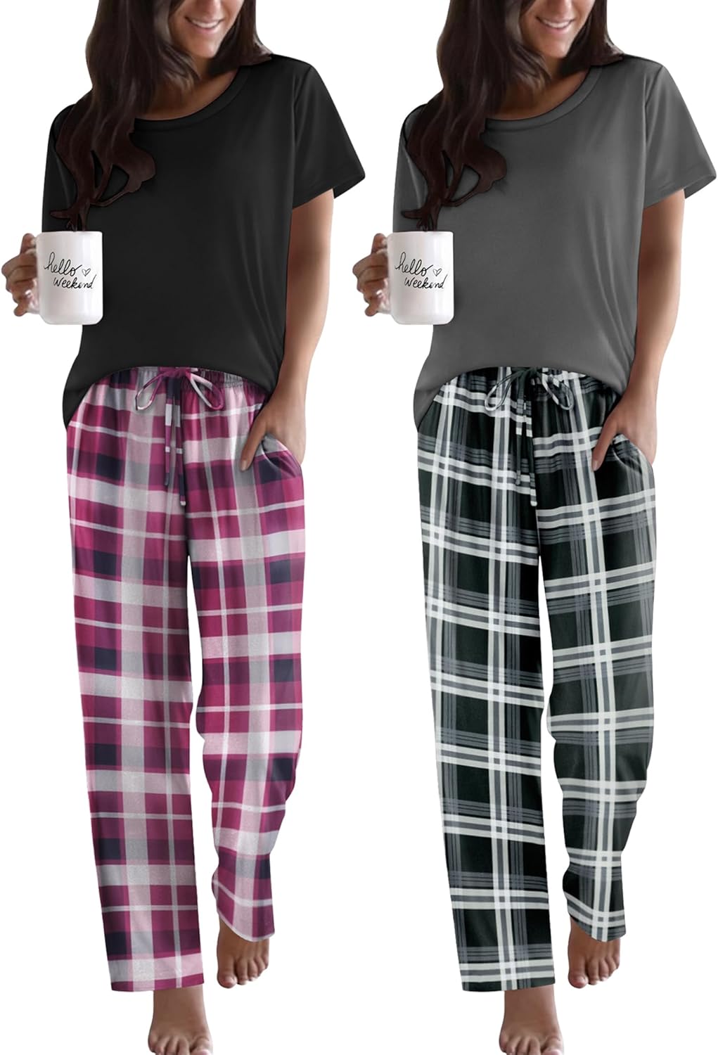Ekouaer 2 Pack Pajamas for Women Set Soft Printed Sleepwear