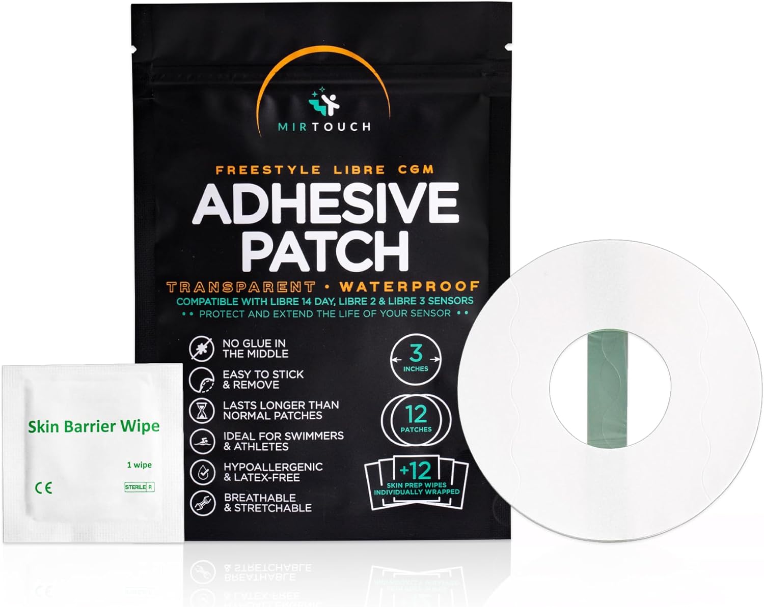 MirTouch Hypoallergenic CGM Patches - Transparent Waterproof, No Glue in Center
