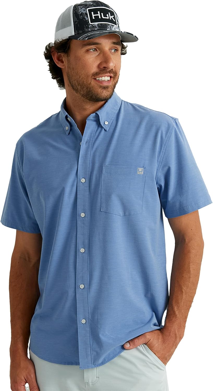 HUK Mens Kona Solid Short Sleeve Fishing Shirt for Comfort