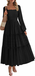 Fall Dresses for Women 2025 Smocked Ruffle Maxi Dress - Elegant Flowy