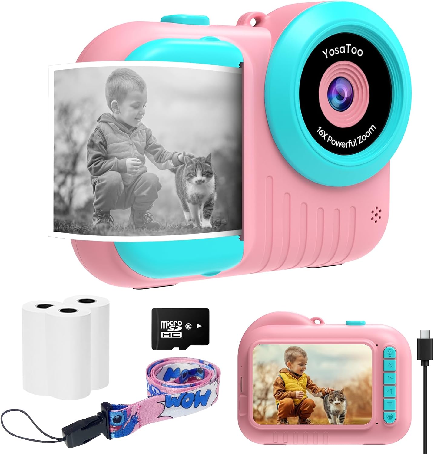 Instant Print Camera for Kids with 3.5 Inch Display Fun