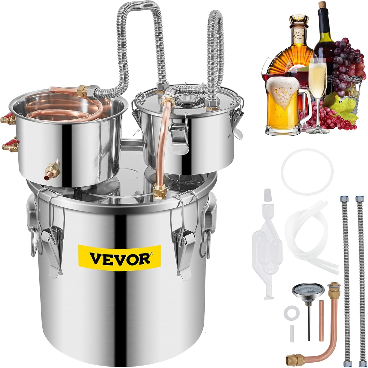 VEVOR Alcohol Still 5GAL Distiller Kit with Thumper Keg & Pump
