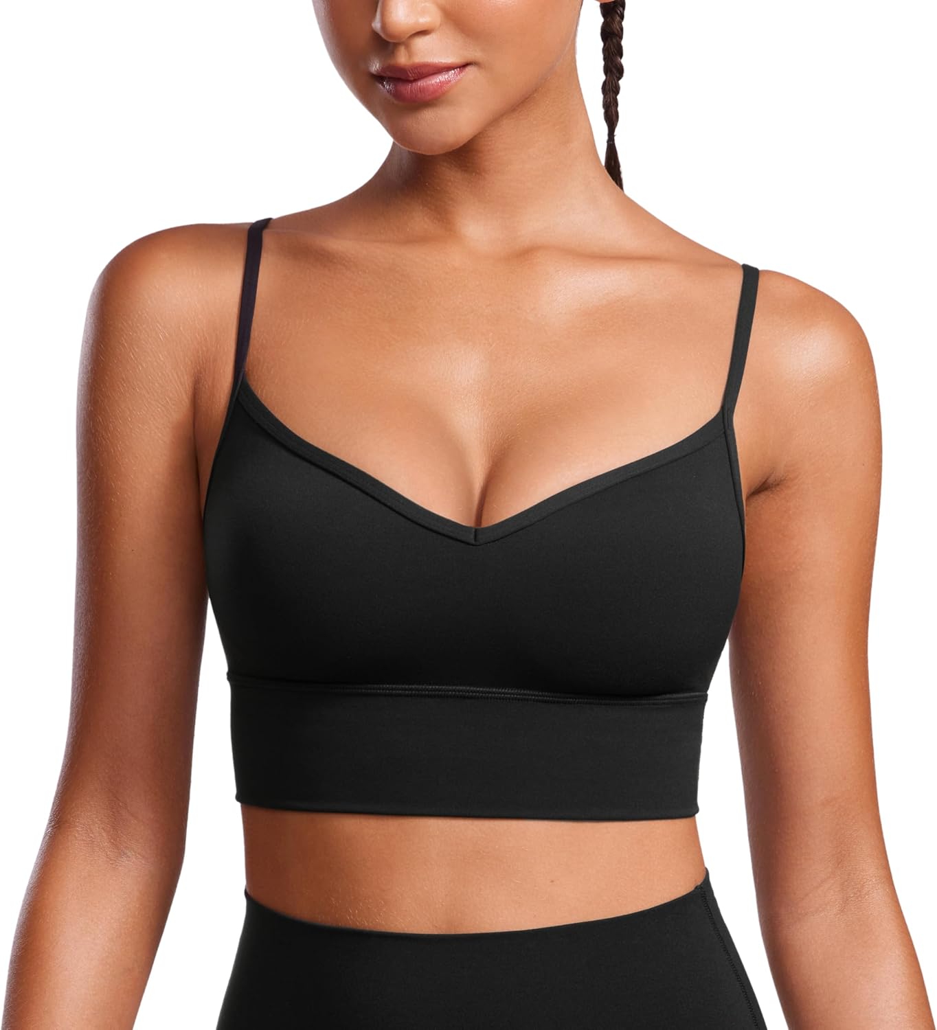 CRZ YOGA Longline Padded Sports Bra - Adjustable Straps, V-Neck Comfort