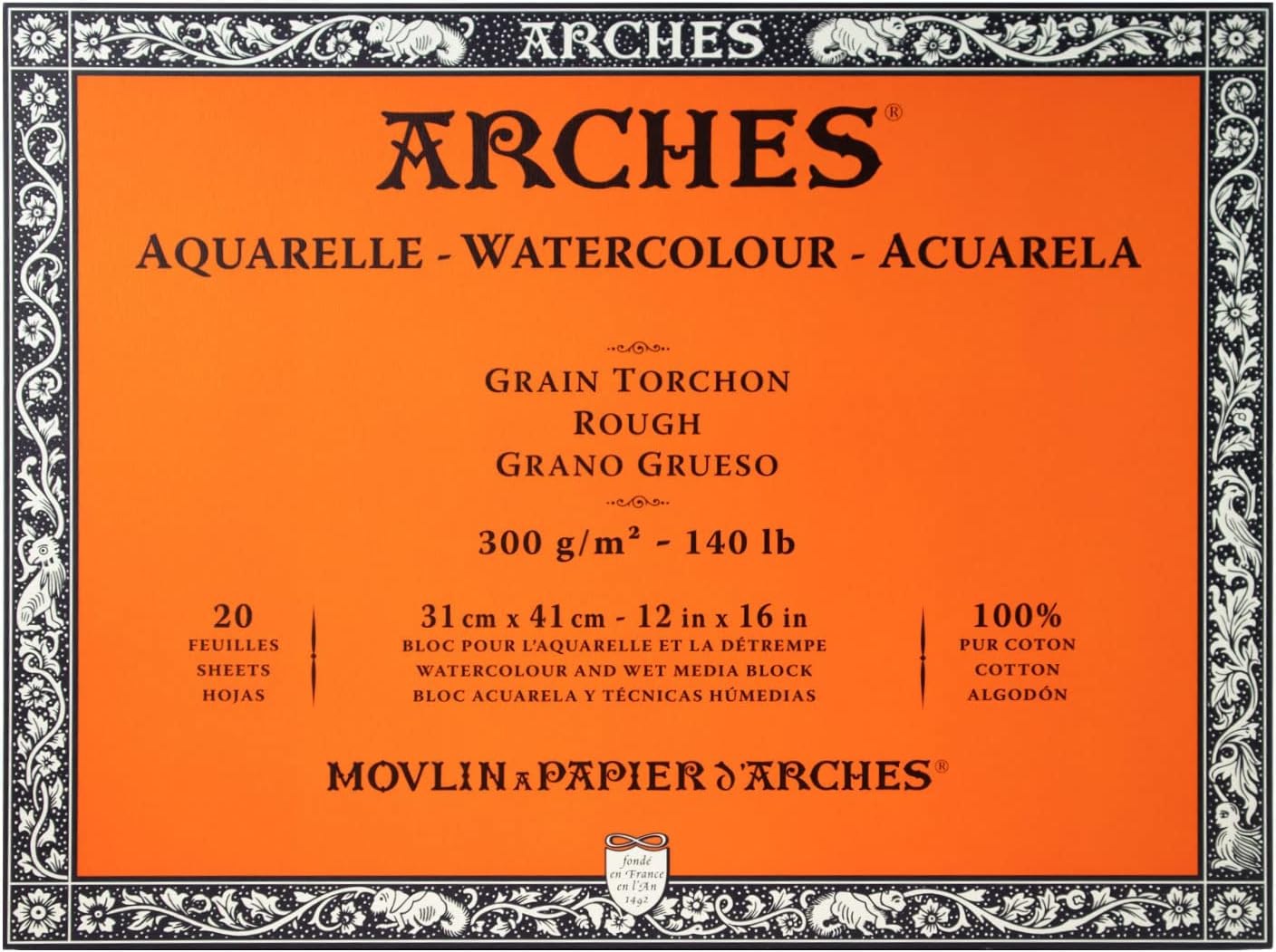Arches Watercolor Paper Block, Rough 12in x 16in 140lb Quality