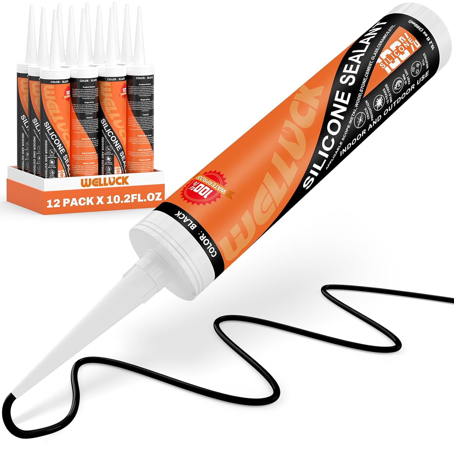 WELLUCK Black Silicone Caulk for Waterproof Sealing and Repair