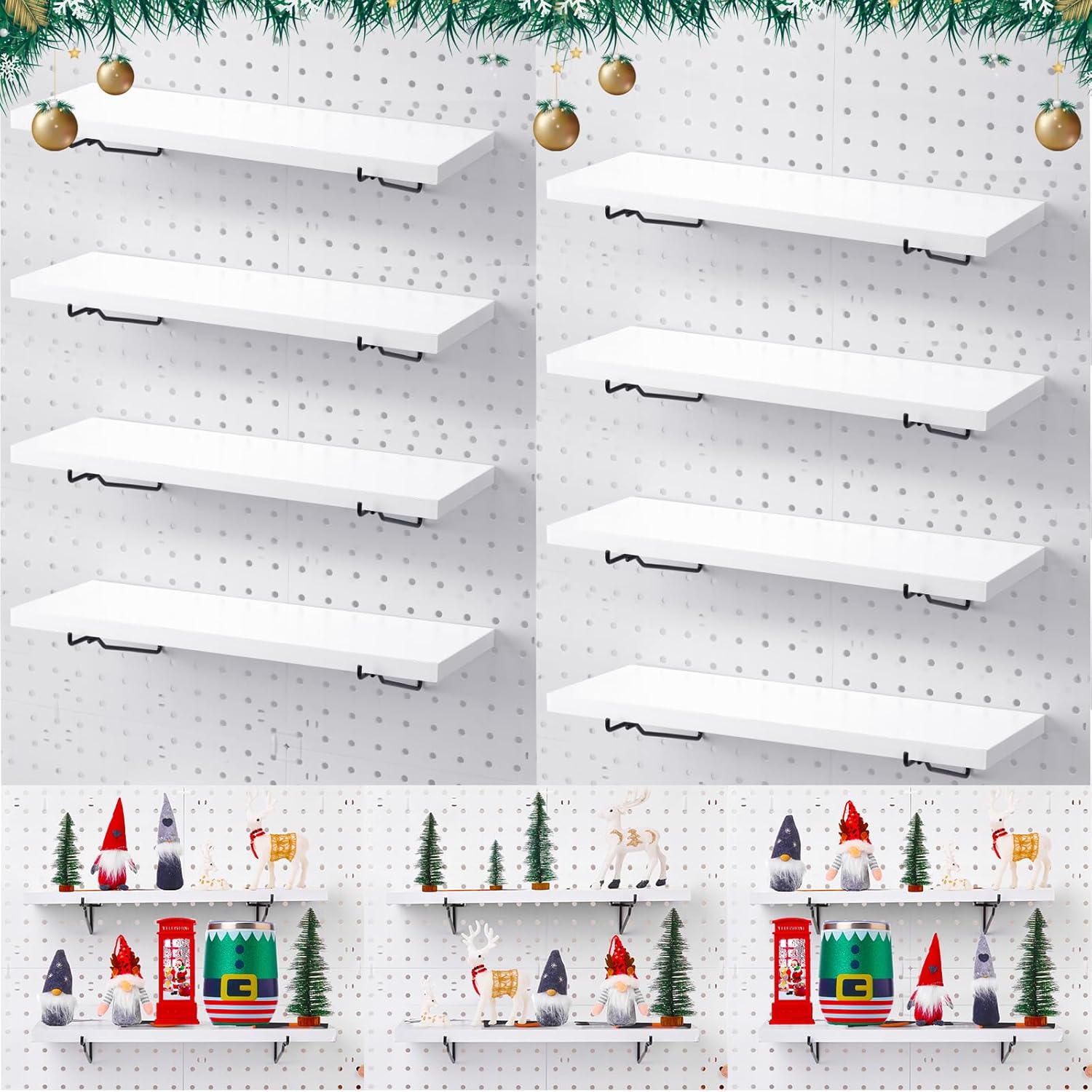 Qunclay 8 Pack Pegboard Shelf Set for Home Office and Garage