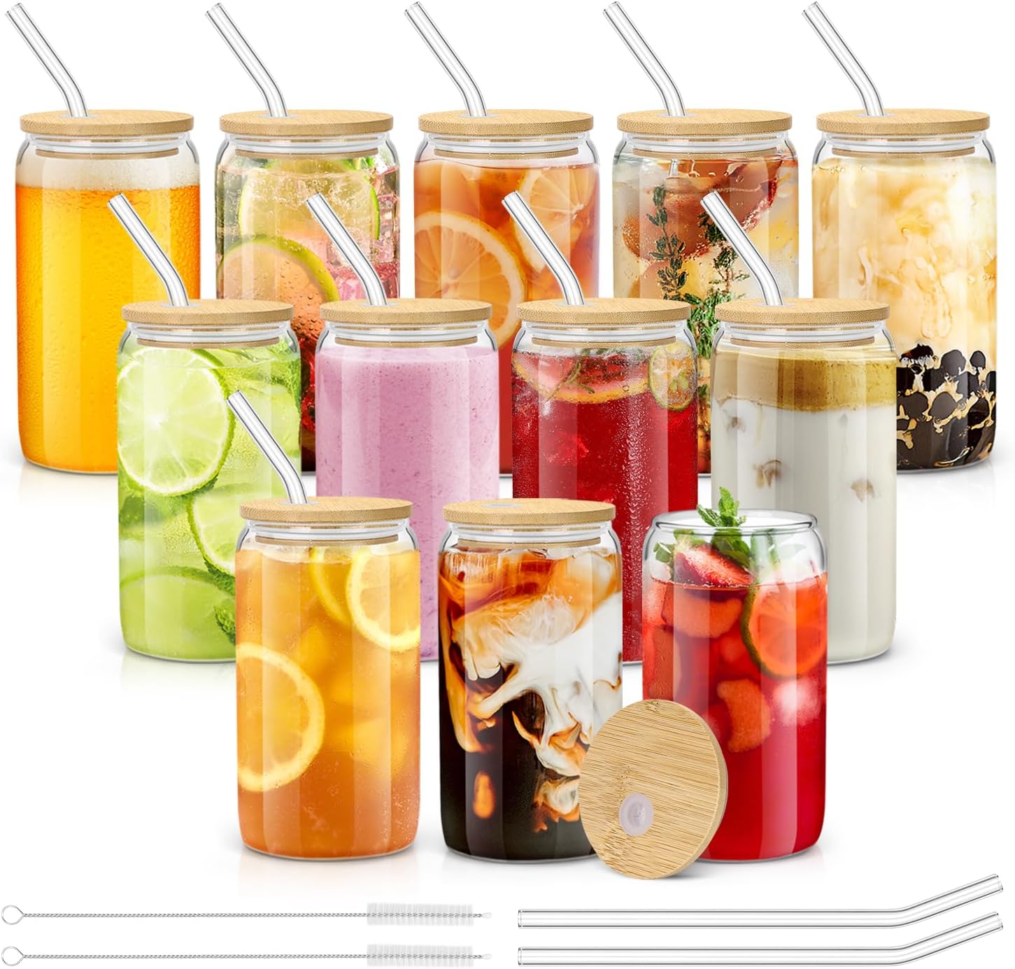 sungwoo 12PCS Glass Cups with Bamboo Lids for Drinks and More