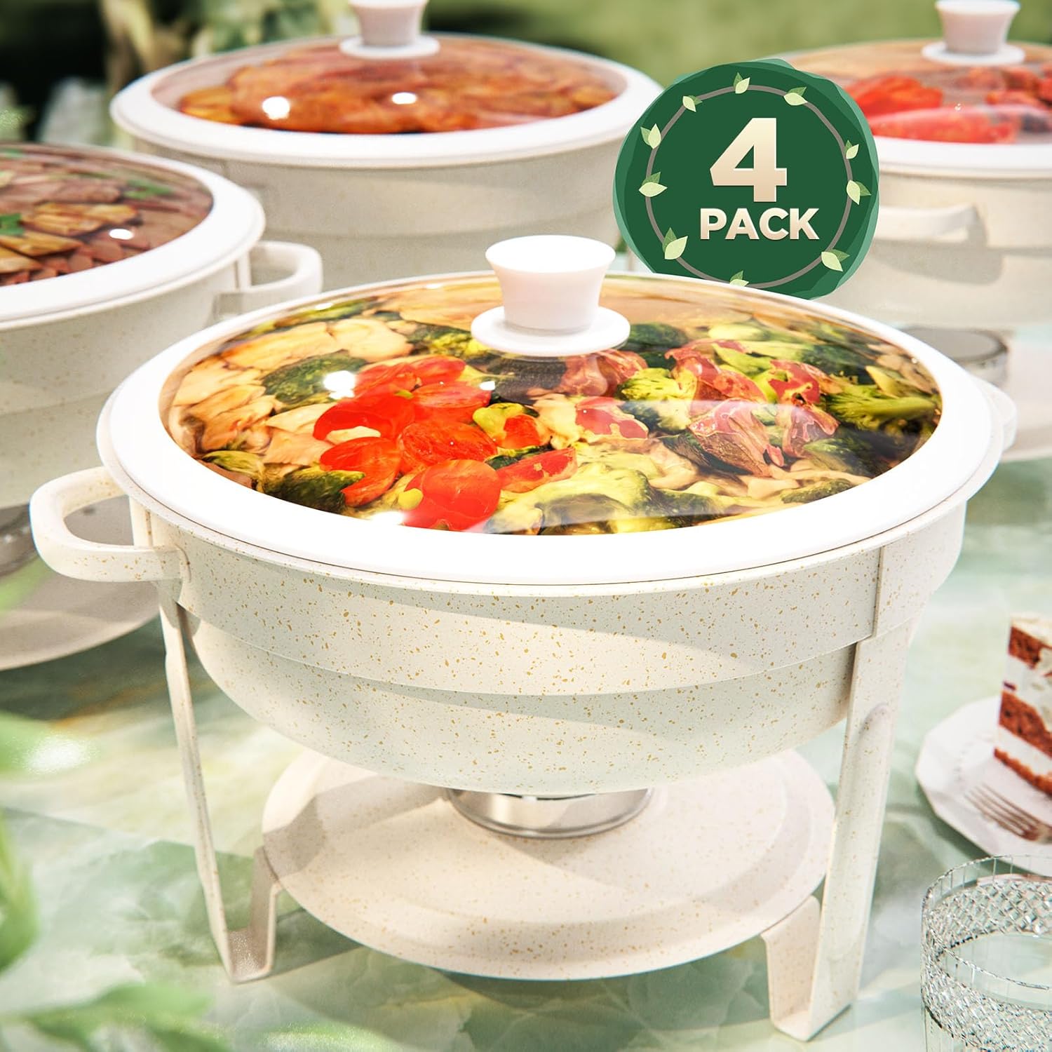 Chafing Dishes for Buffet 4PACK - Elegant Maifanite-Coated Set