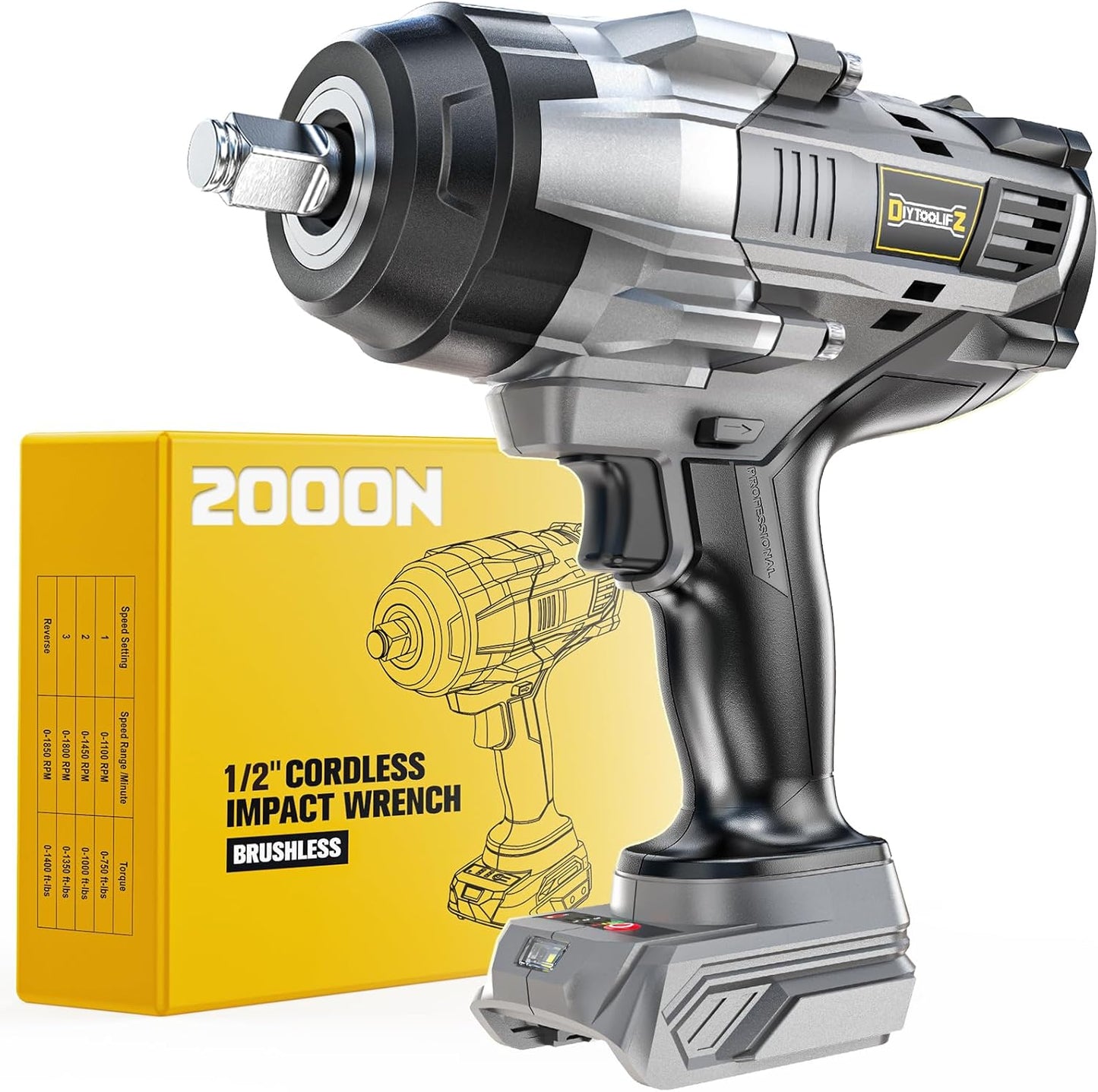 Cordless Impact Wrench 1/2 inch for DeWalt 20V Battery Power