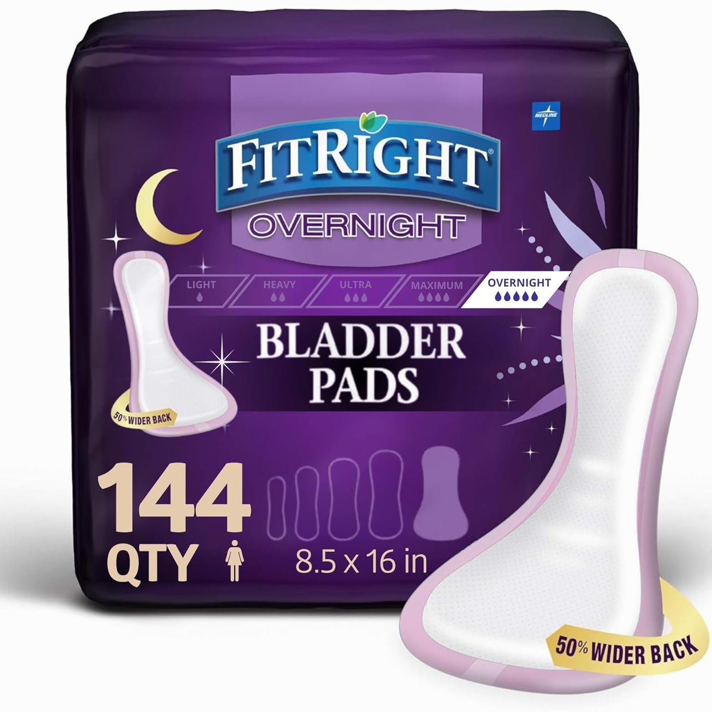 Medline FitRight Overnight Bladder Control Pads for Maximum Absorbency