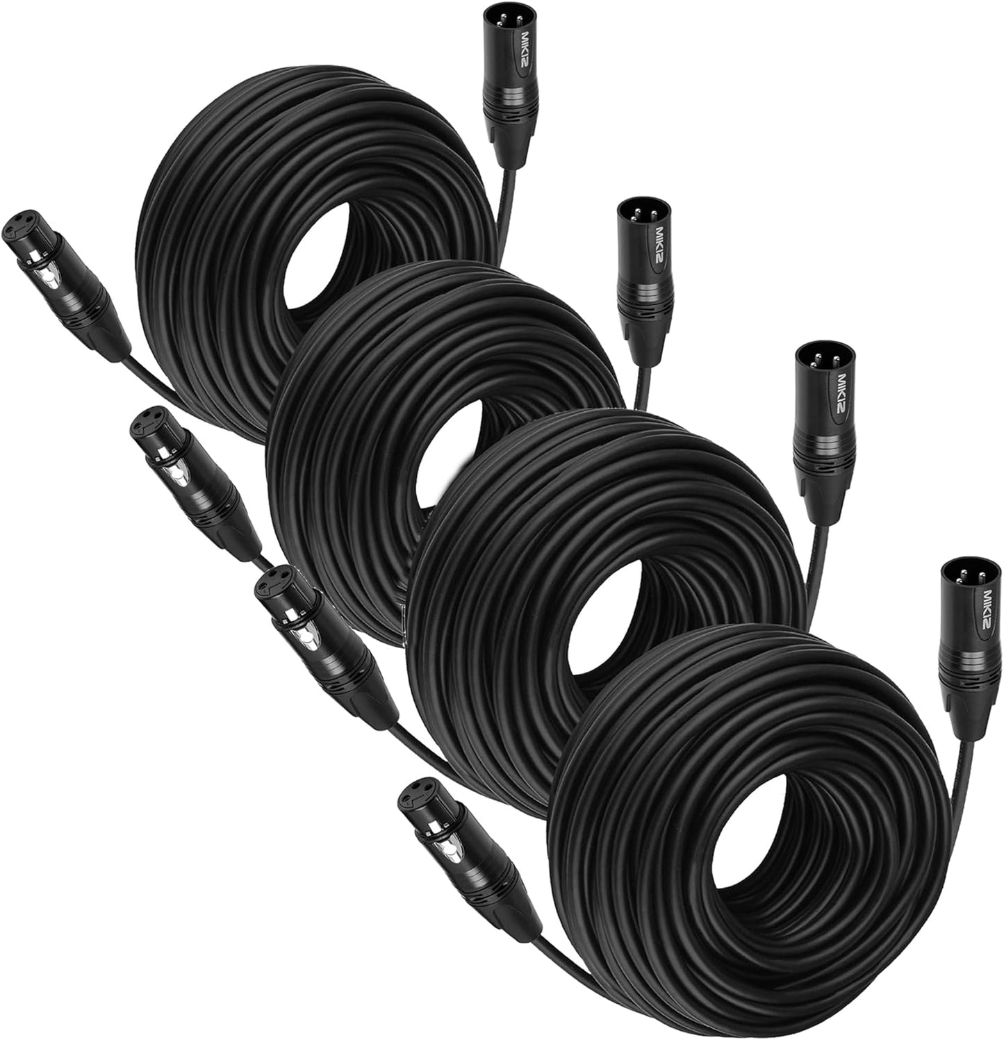 Premium 50 ft XLR Cables 4 Pack for Balanced Microphone Use