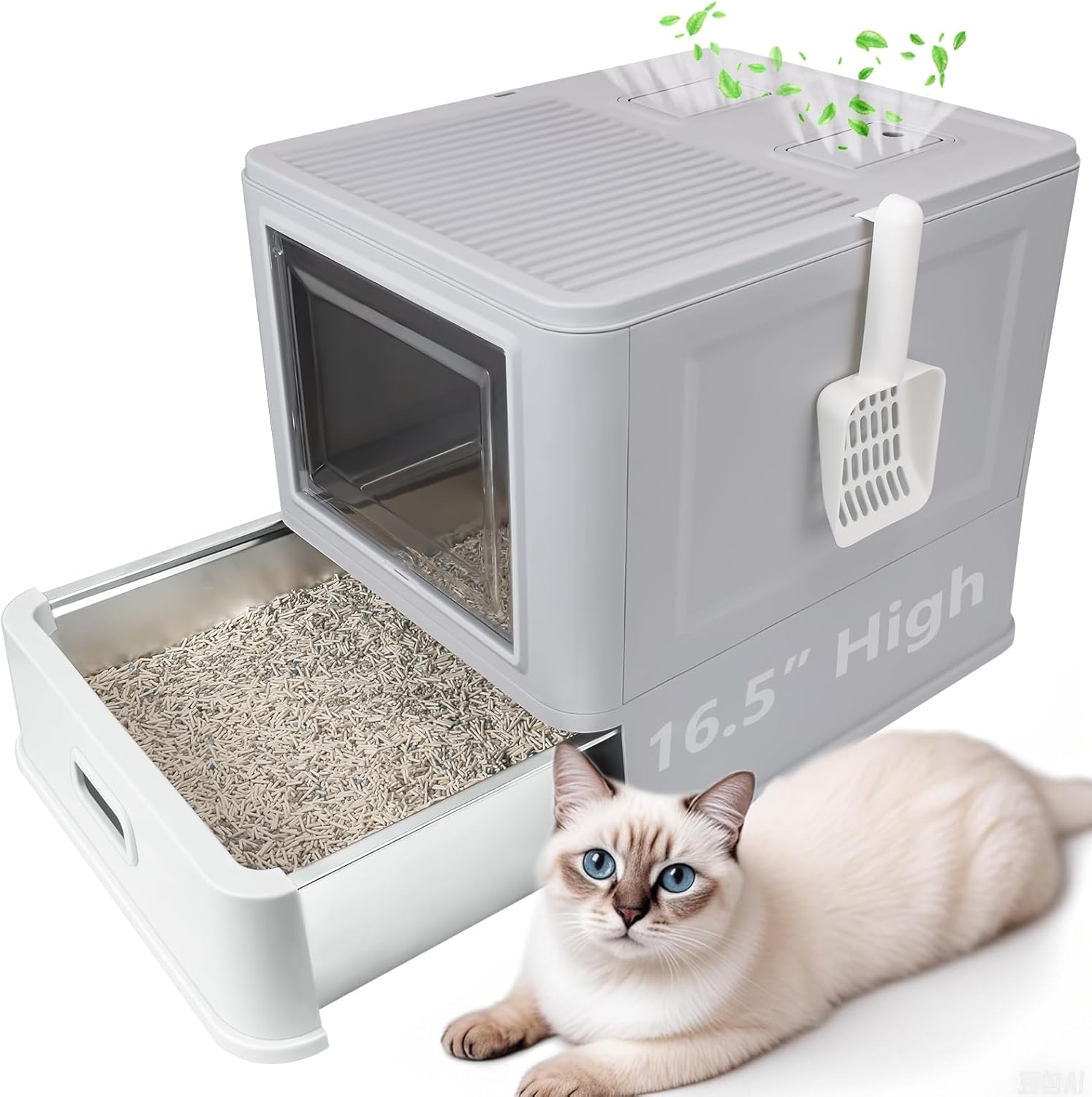 Enclosed Stainless Steel Cat Litter Box with Deep Pan Design