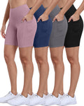 Biker Shorts Women with Pockets - 4-Pack High Waisted Tummy Control