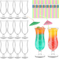 Hurricane Glasses 12 Pc 13.5oz with 30 Cocktail Straws - Reusable