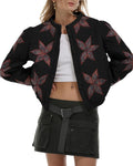 Gacaky Women's Floral Embroidered Cropped Quilted Puffer Jacket - Warm