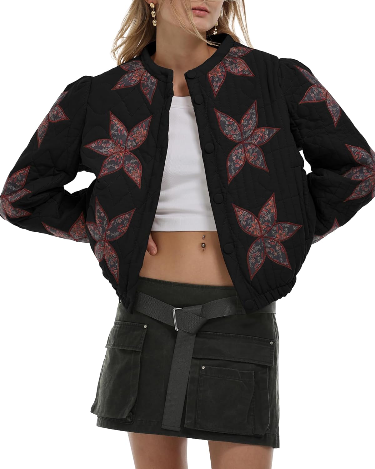 Gacaky Women's Lightweight Floral Embroidered Cropped Jacket