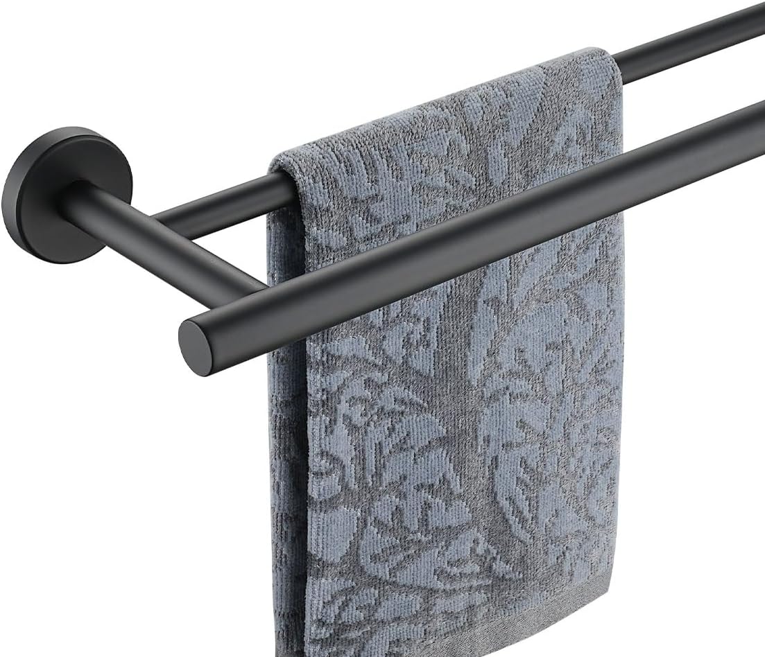 JQK Double Bath Towel Bar in Matte Black for Stylish Bathrooms