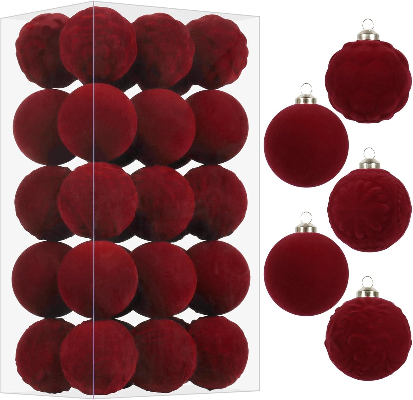 Burgundy Velvet Christmas Ball Ornaments Set for Holiday Decor