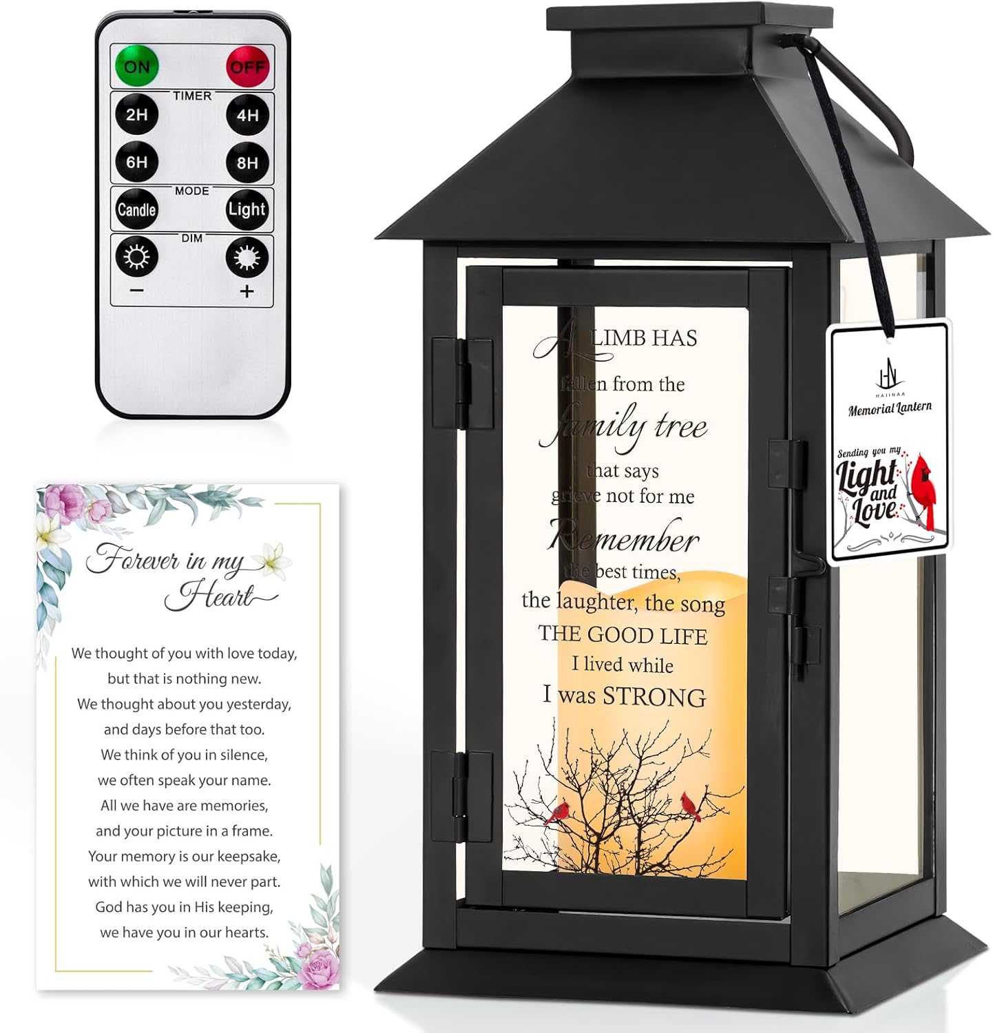 Memorial Lantern Bereavement Gifts with LED Candle and Remote