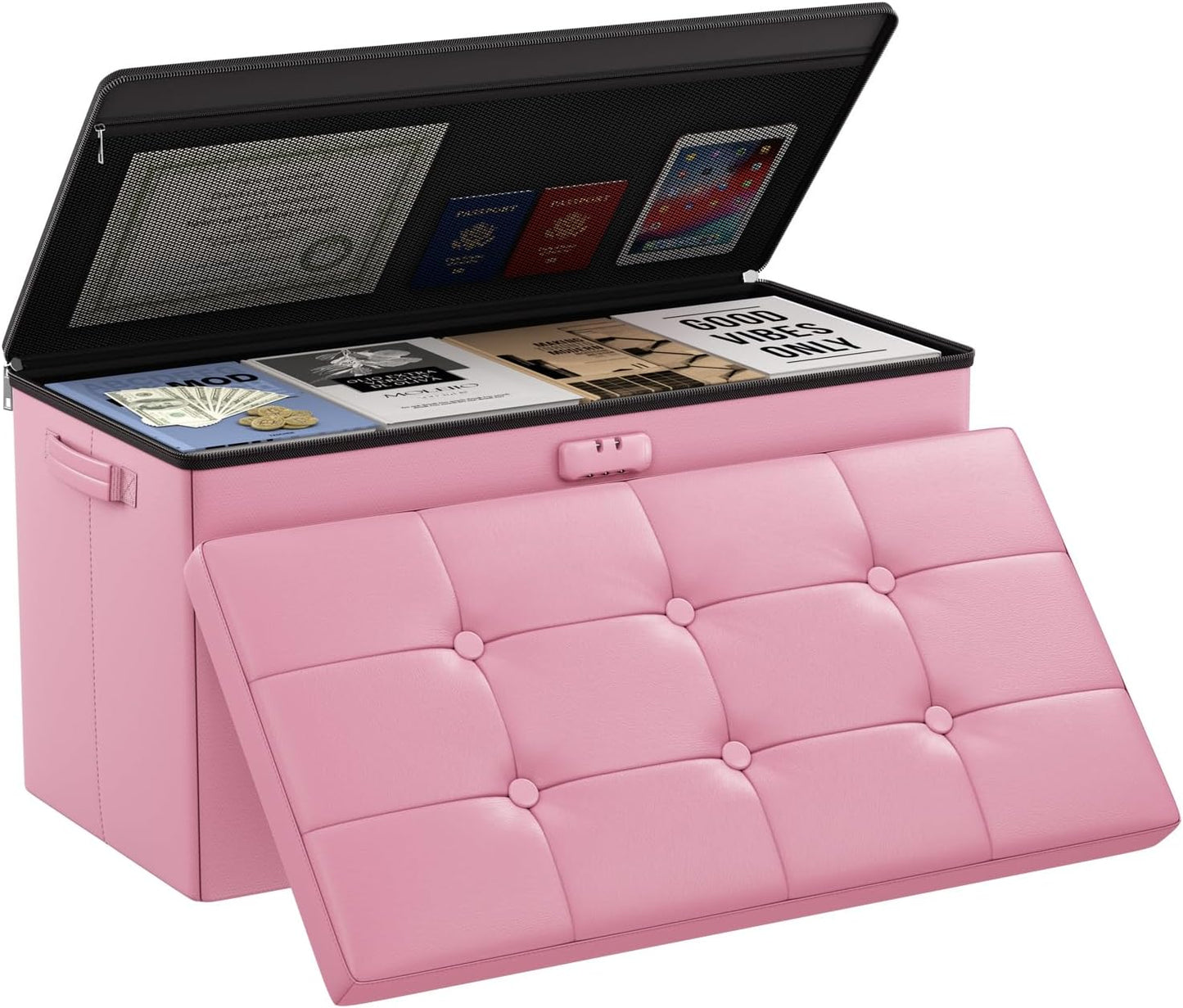 Fireproof Storage Ottoman Bench with Lock for Home Use