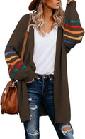 Dokotoo Women's Long Open Front Cardigan - Cozy Striped Knit Shoes
