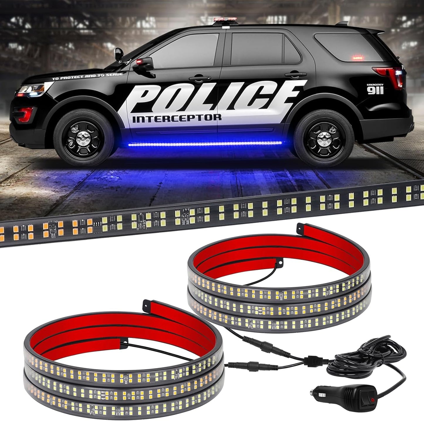 XRIDONSEN 60 inch Blue Emergency Lights Strip for Safety Vehicles