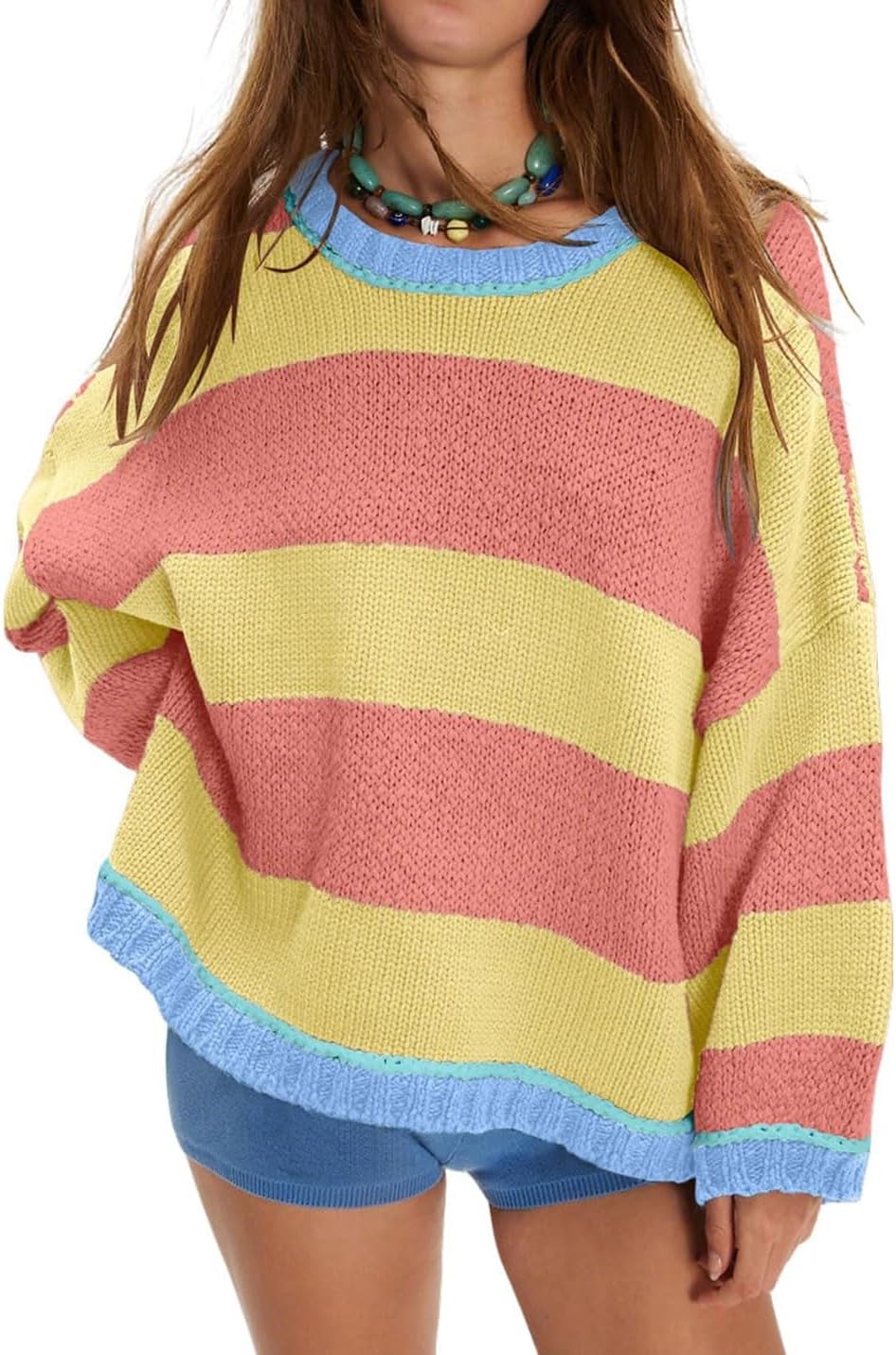 Aisongyuan Womens Fall Color Block Striped Sweater