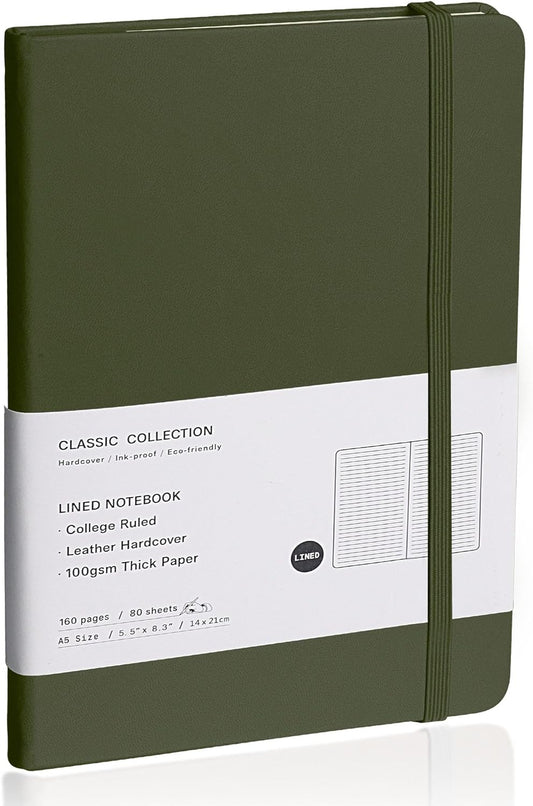 EMOMAS Olive Green Journal | Thick 100gsm Pages | Compact Size