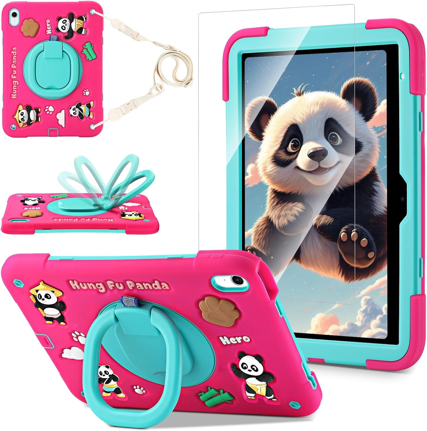 3D Panda Warrior Case for iPad 11th and 10th Generation Kids