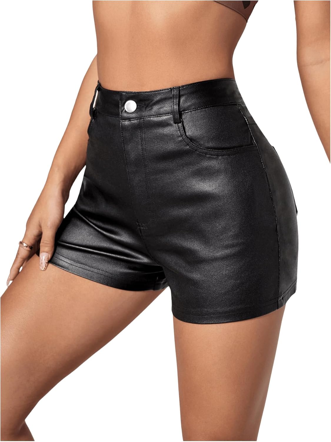 Faux Leather High Waist Stretchy Shorts for Women - Chic Style