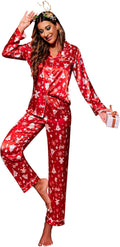 Ekouaer Women's Classic Button Down Long Satin Silk Pajama Set Sets
